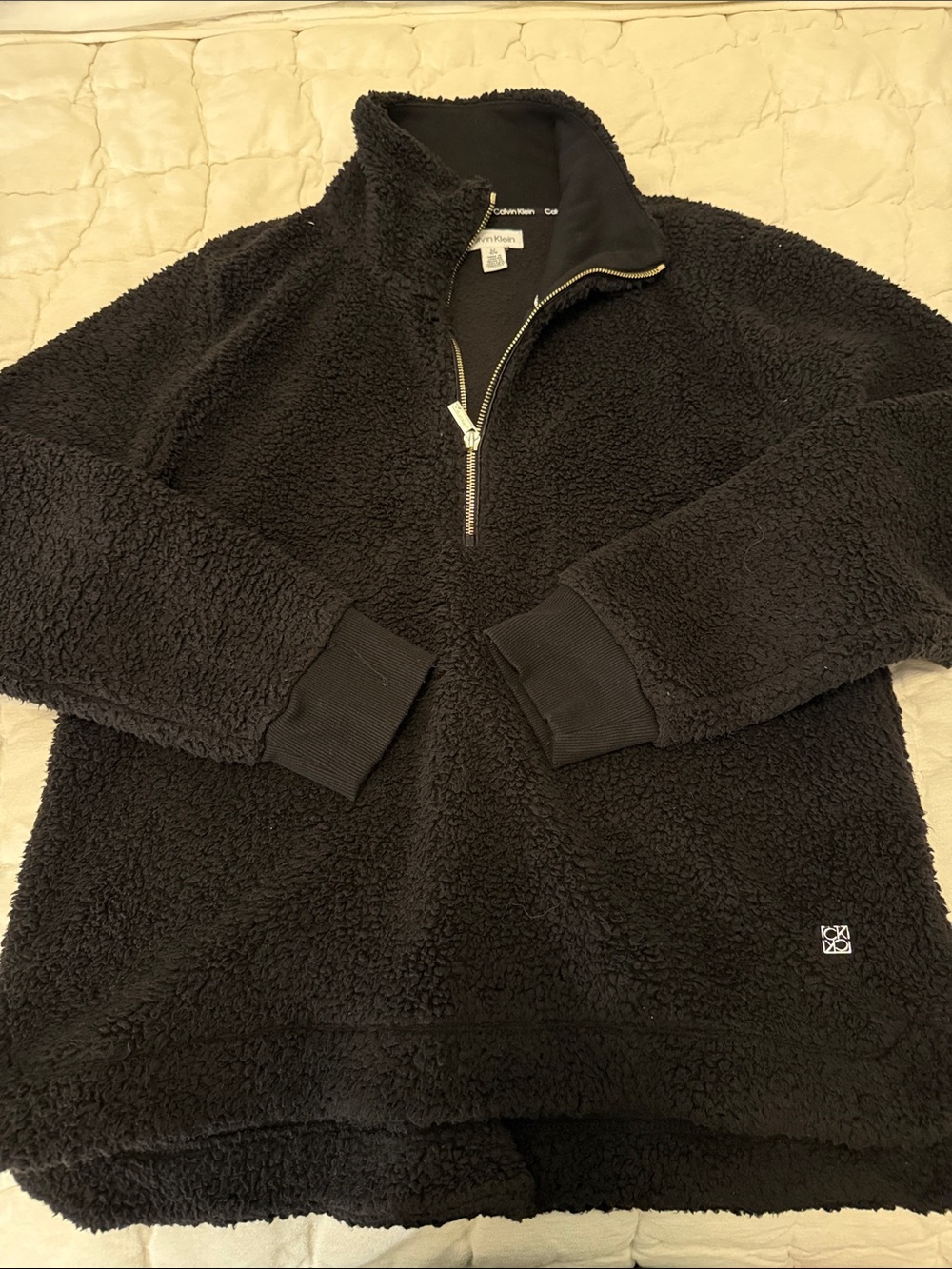 Calvin Klein Black Quarter-Zip Sherpa Pullover Sweater